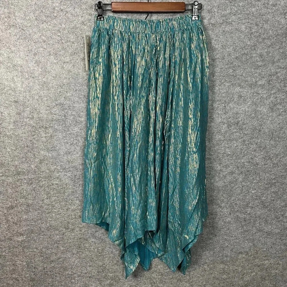 Nanette Lepore Skirt Womens M Teal Gold Pull On Elastic Waist Handkerchief Hem - Picture 7 of 16